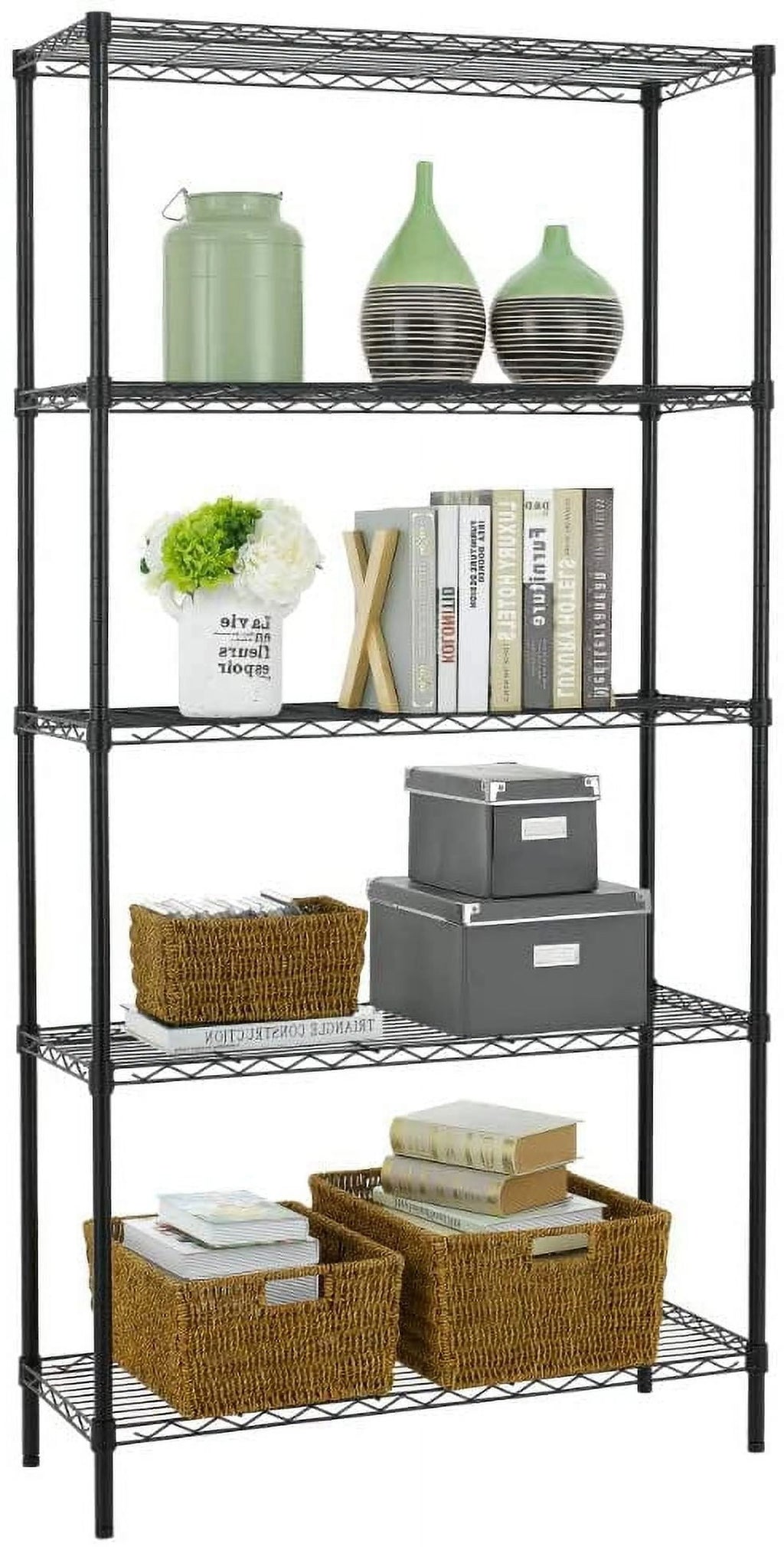5 Tier Wire Shelving Unit Black M579