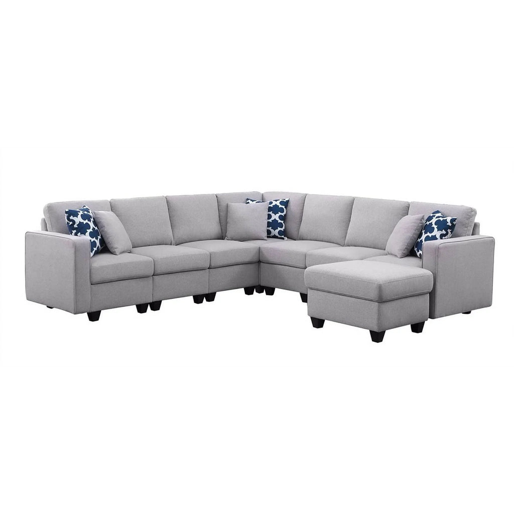 Light Gray Reversible Fabric Sectional Sofa with Ottoman Y115