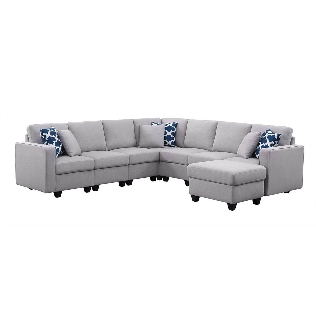 Light Gray Reversible Fabric Sectional Sofa with Ottoman Y115