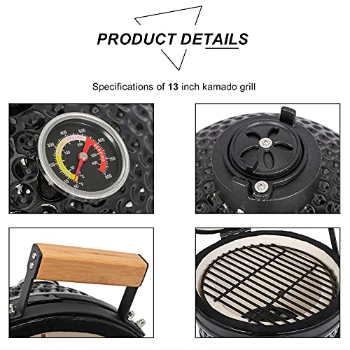 13" Round Ceramic Charcoal Grill with Thermometer M8935