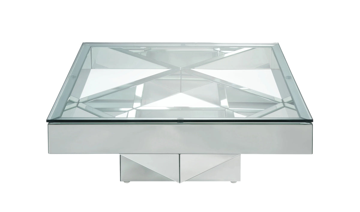 40" Square Glass Top Mirrored Coffee Table F111