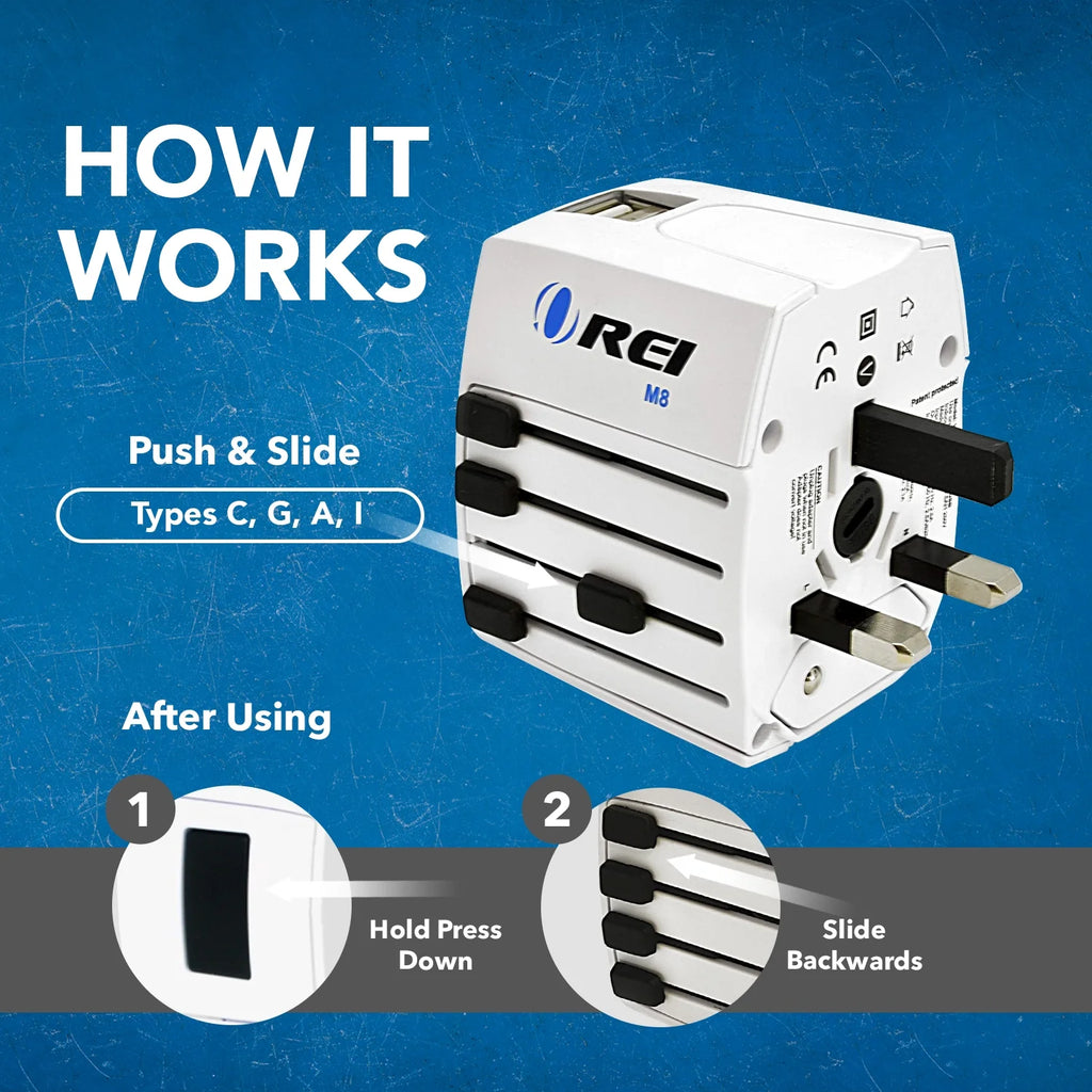White International Travel Plug Adapter with Dual USB Charger I458