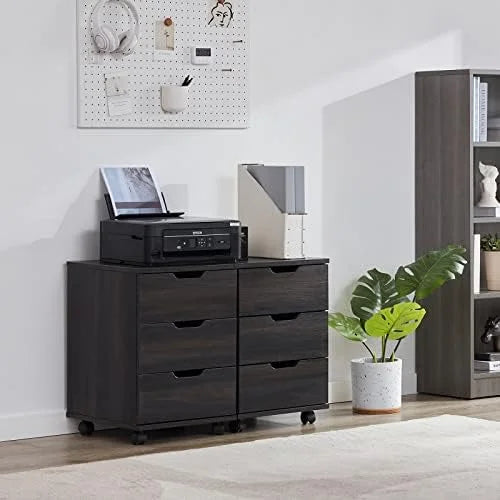 3 Drawer Black Wood Mobile File Cabinet R12018