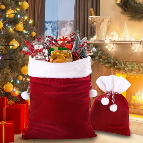 2pcs Christmas Velvet Santa Bags with Drawstring L548871