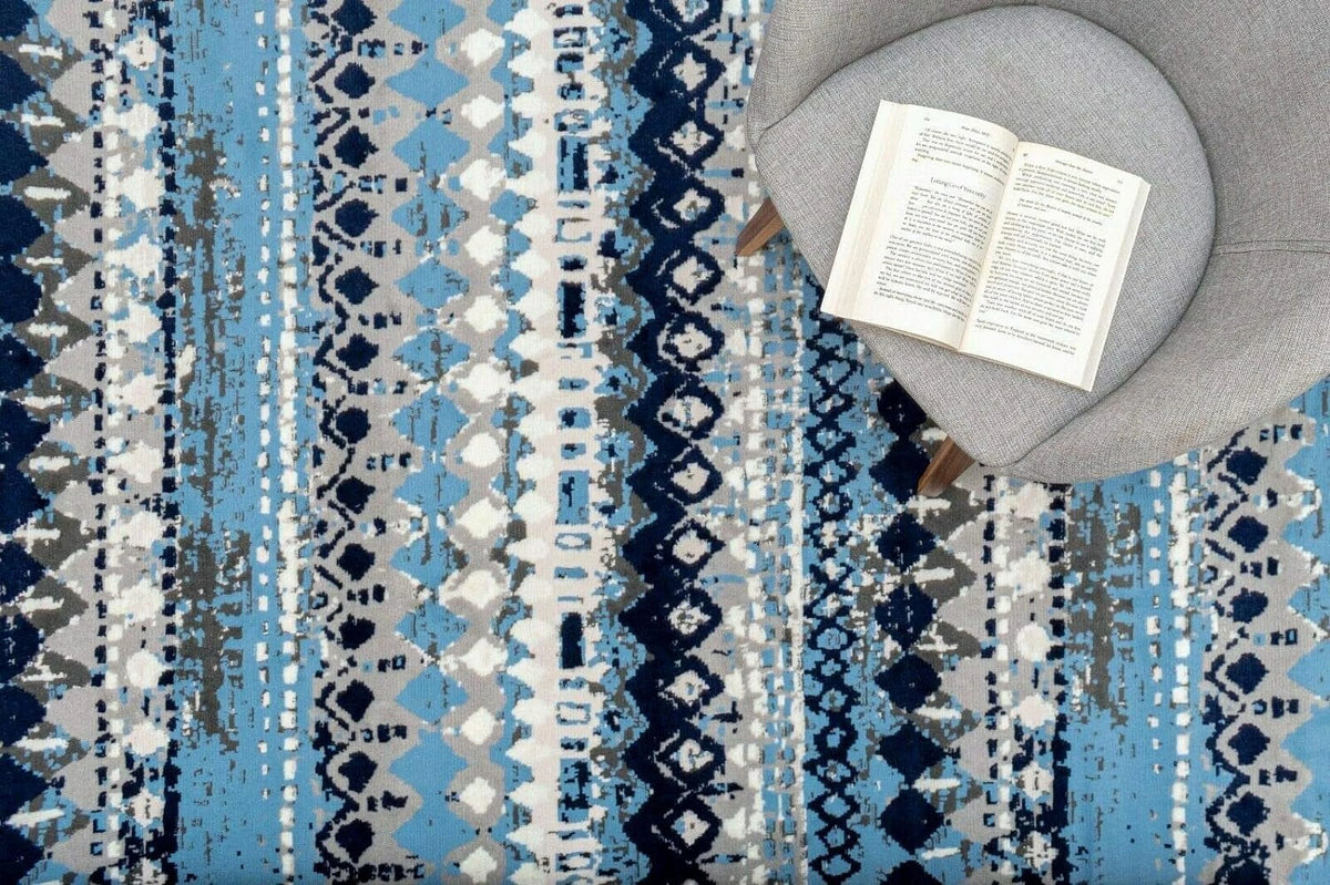 Light Blue Geometric Pattern Rug A76846