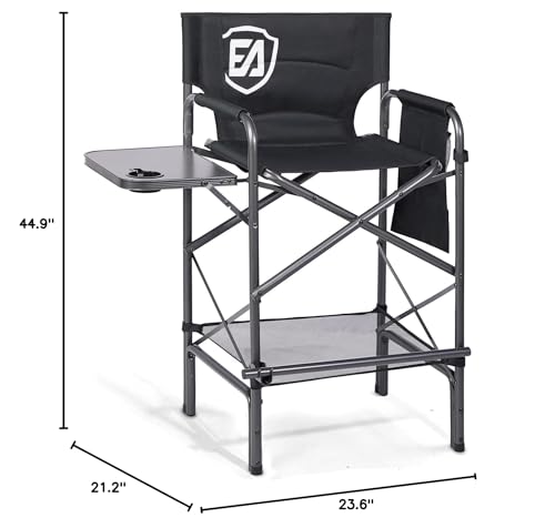 Tall Folding Chair with Side Table Cup Holder Storage Pocket Blue Grey O655