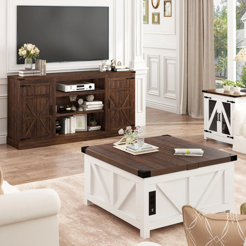 Farmhouse Barn Door TV Stand with Electric Fireplace L888