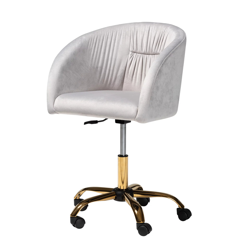 Grey Velvet Gold Metal Swivel Office Chair U239