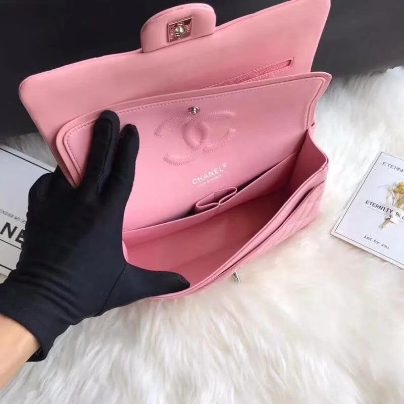 Pink Lambskin Leather Flap Bag I385891