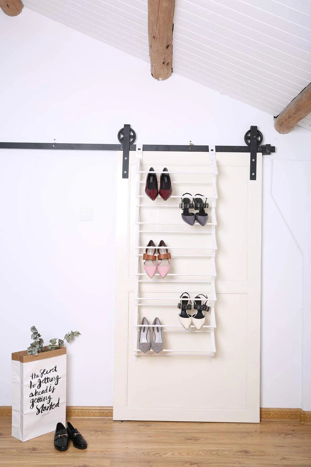 Hanging Over The Door Shoe Rack, 8 Holder Racks, White W477045