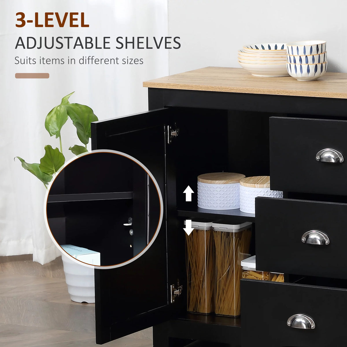 Black Kitchen Sideboard with 3 Drawers Z517696