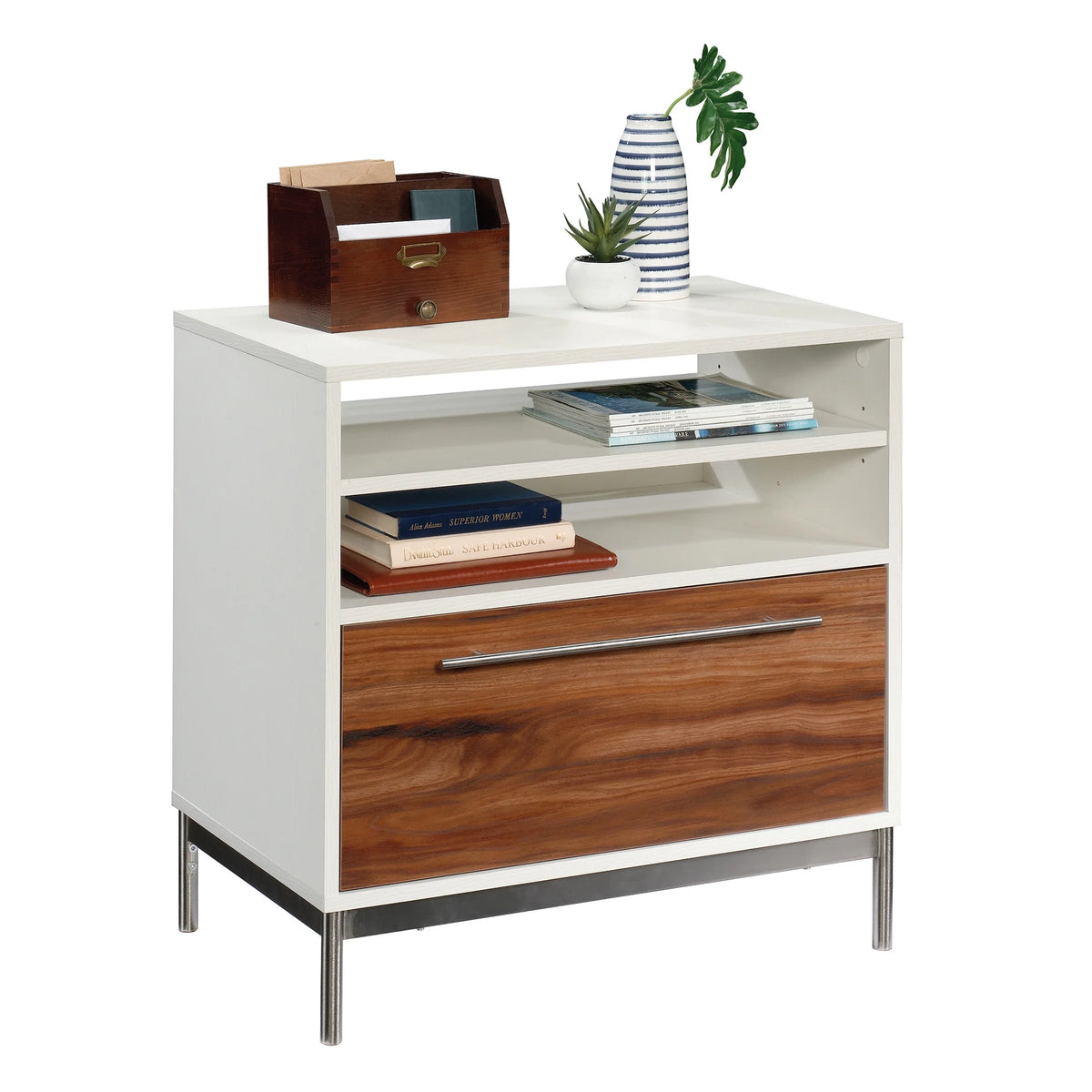 Pearl Oak Finish Lateral File Cabinet with Open Storage F2955