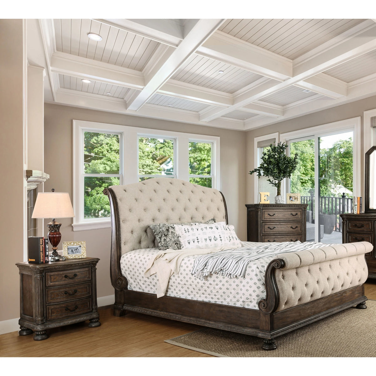 Brown Fabric Tufted 3-Piece Eastern King Bedroom Set F601174