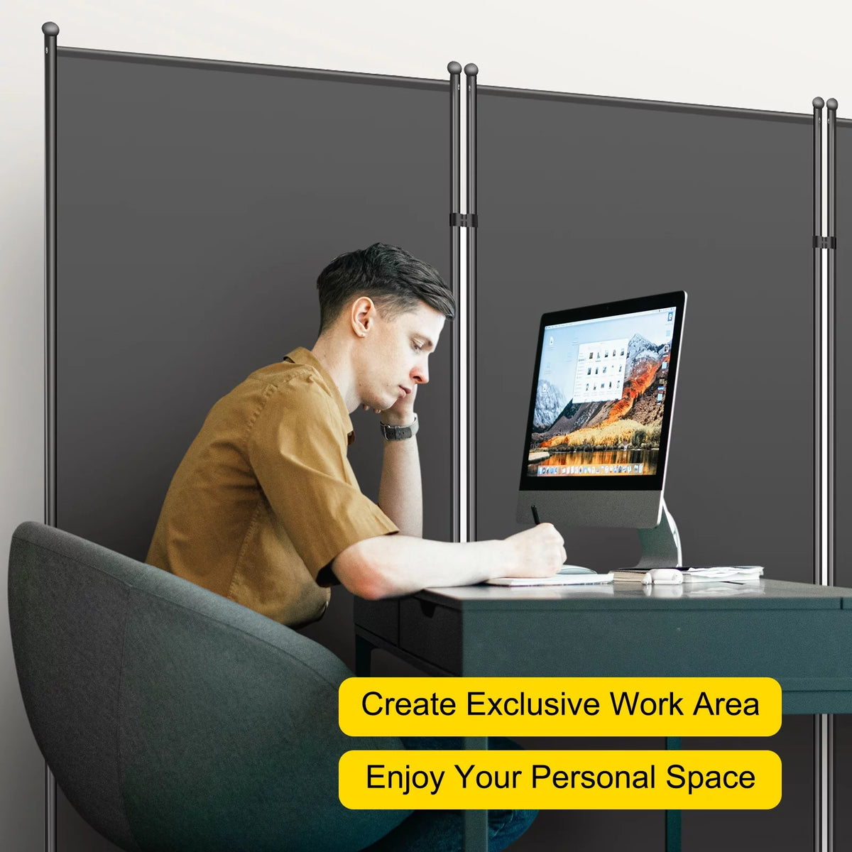3-Panel Folding Portable Room Divider Black W500