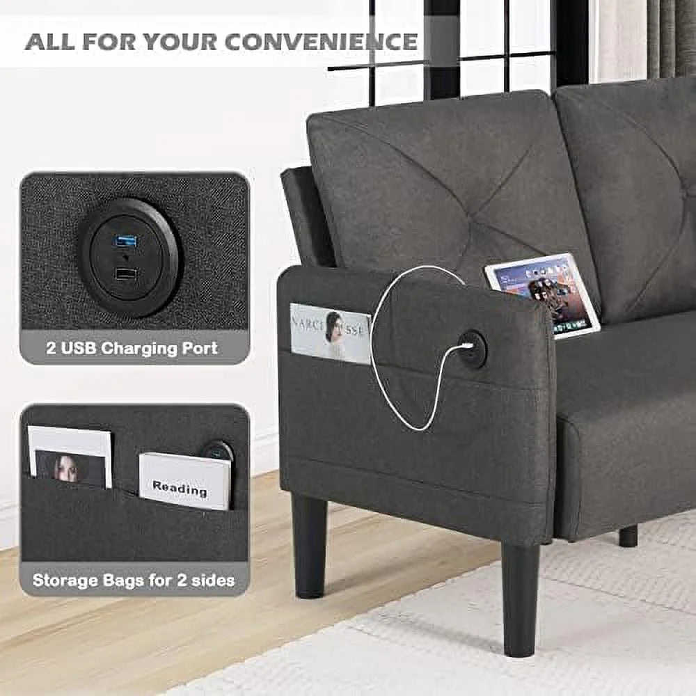 Upholstered Sofa Set with 2 USB Charging Ports W5872