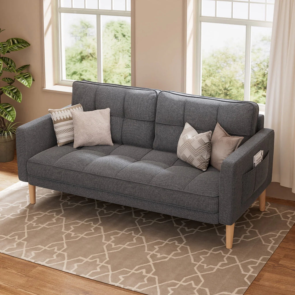 Beige Loveseat Sofa with Wood Legs H145