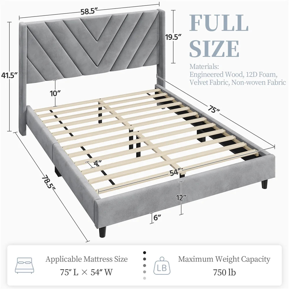 Queen Upholstered Platform Bed with Slat Support B5620