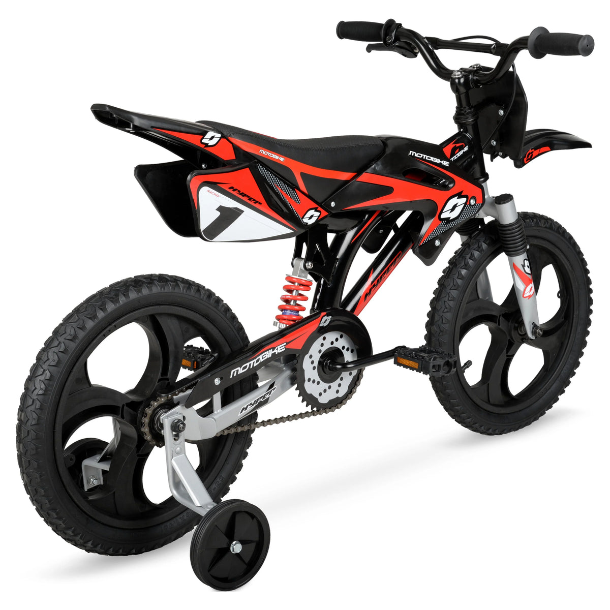 16 Kids Moto Bike with Training Wheels, Black/Red A763819