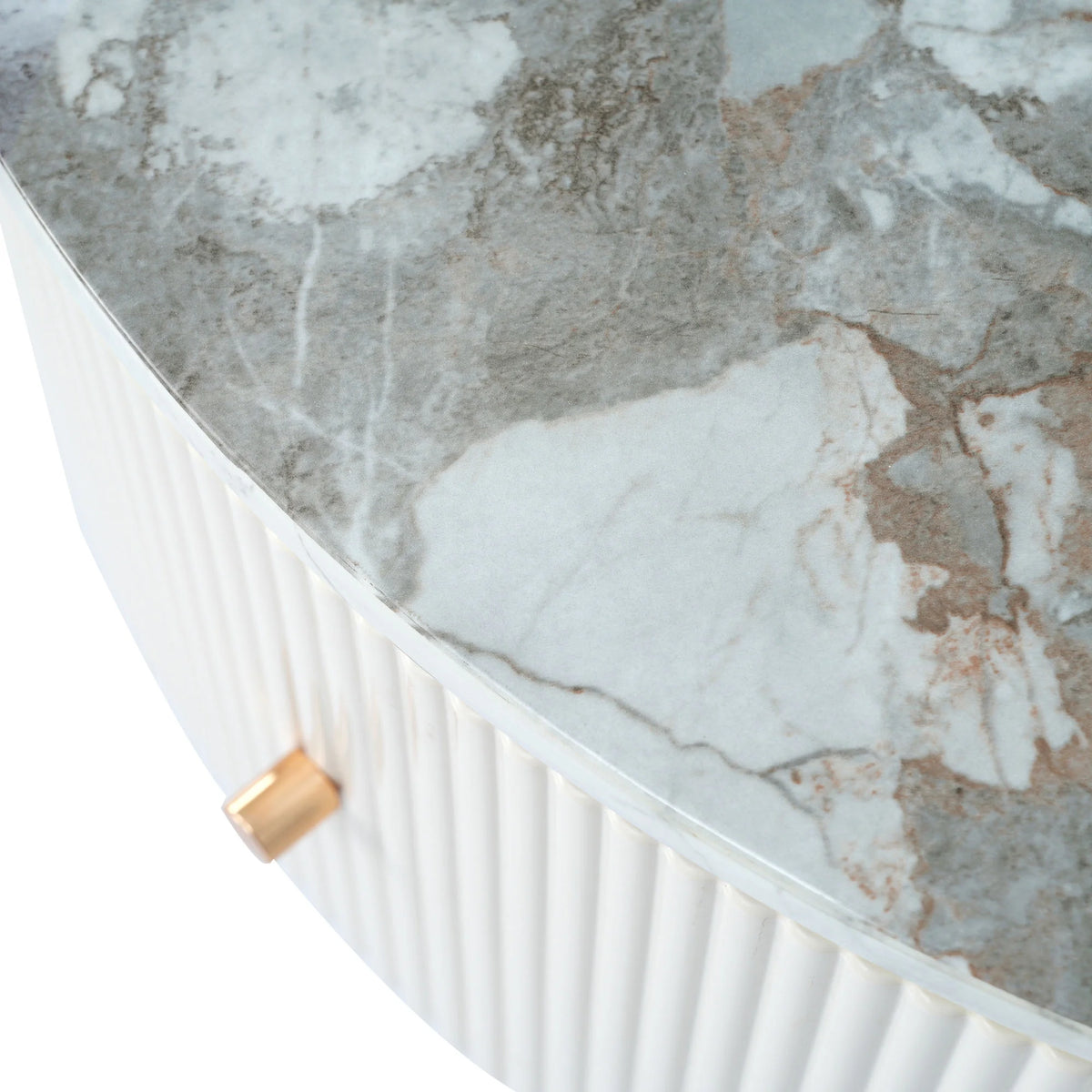Modern Round Coffee Table with 2 Drawer, Sintered Stone Top, White Y16843