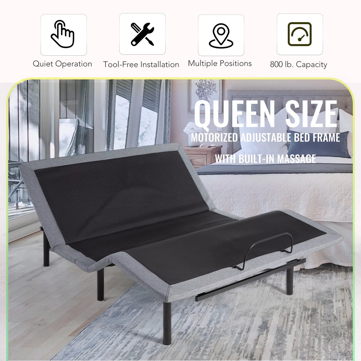 Queen Size Motorized Bed Frame with Remote Control F570