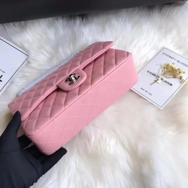 Pink Lambskin Leather Flap Bag I385891