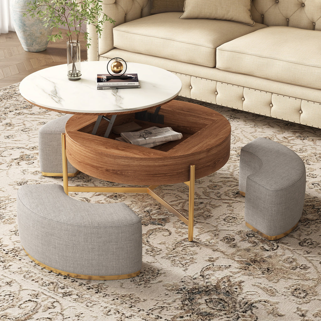 Lift Top Nesting Coffee Table with Storage and 3 Stools G33639