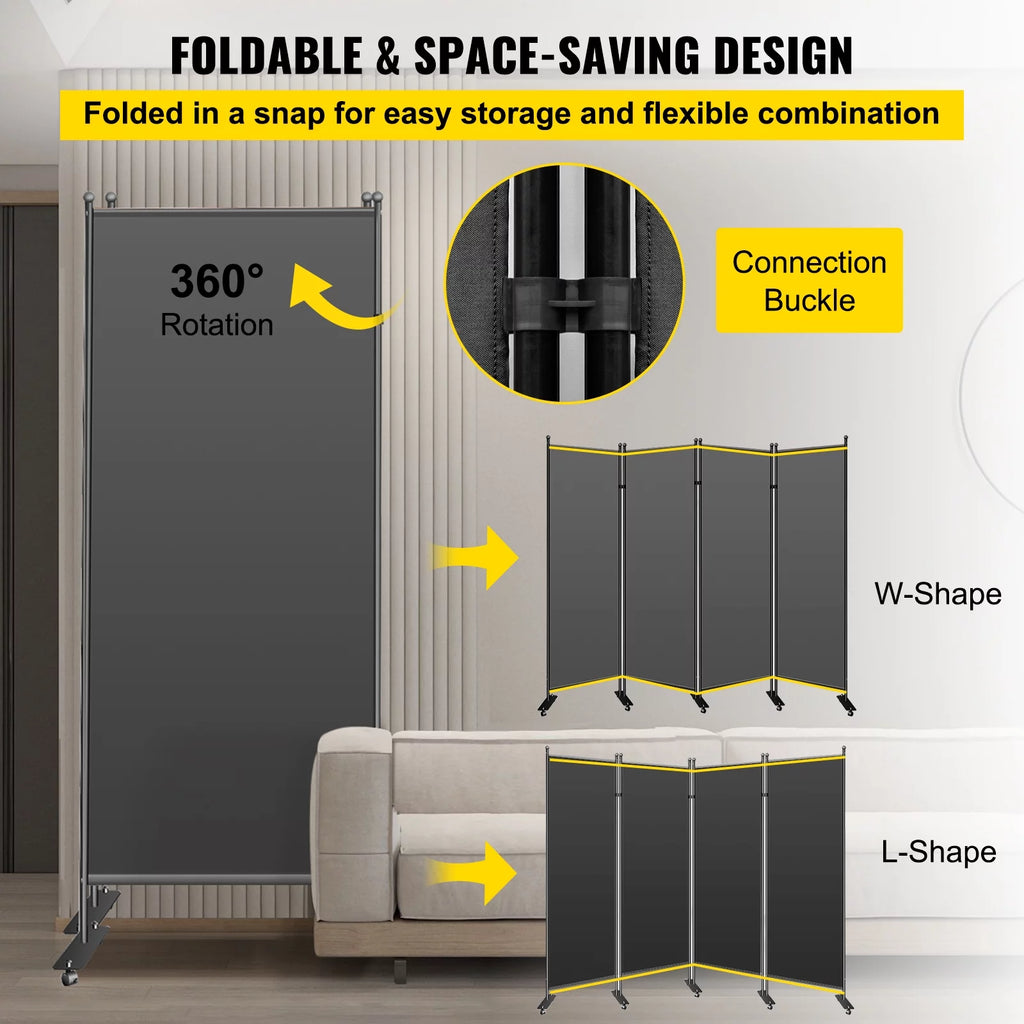3-Panel Folding Portable Room Divider Black W500