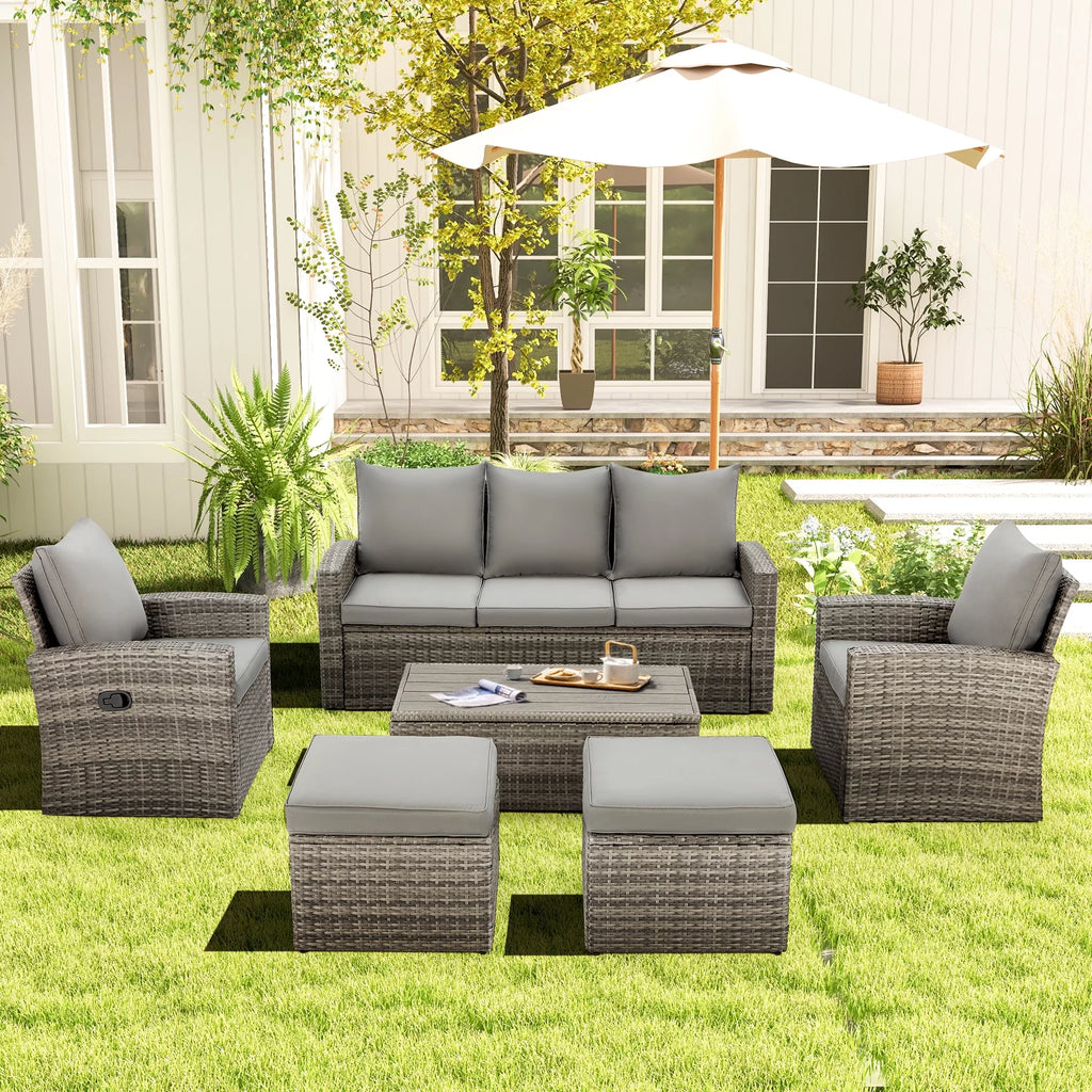 6 Pieces Wicker Rattan Sofa and Table V812712