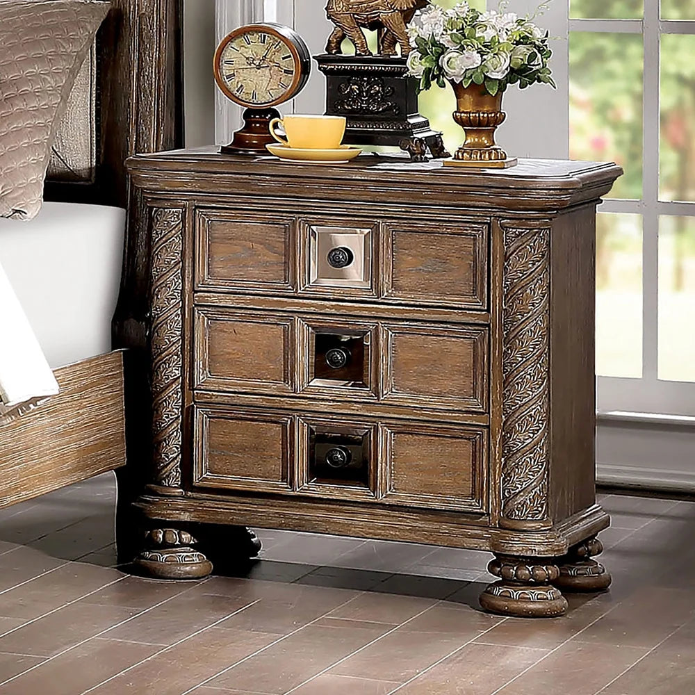 Rustic 3 Drawer Solid Wood Nightstand K15420