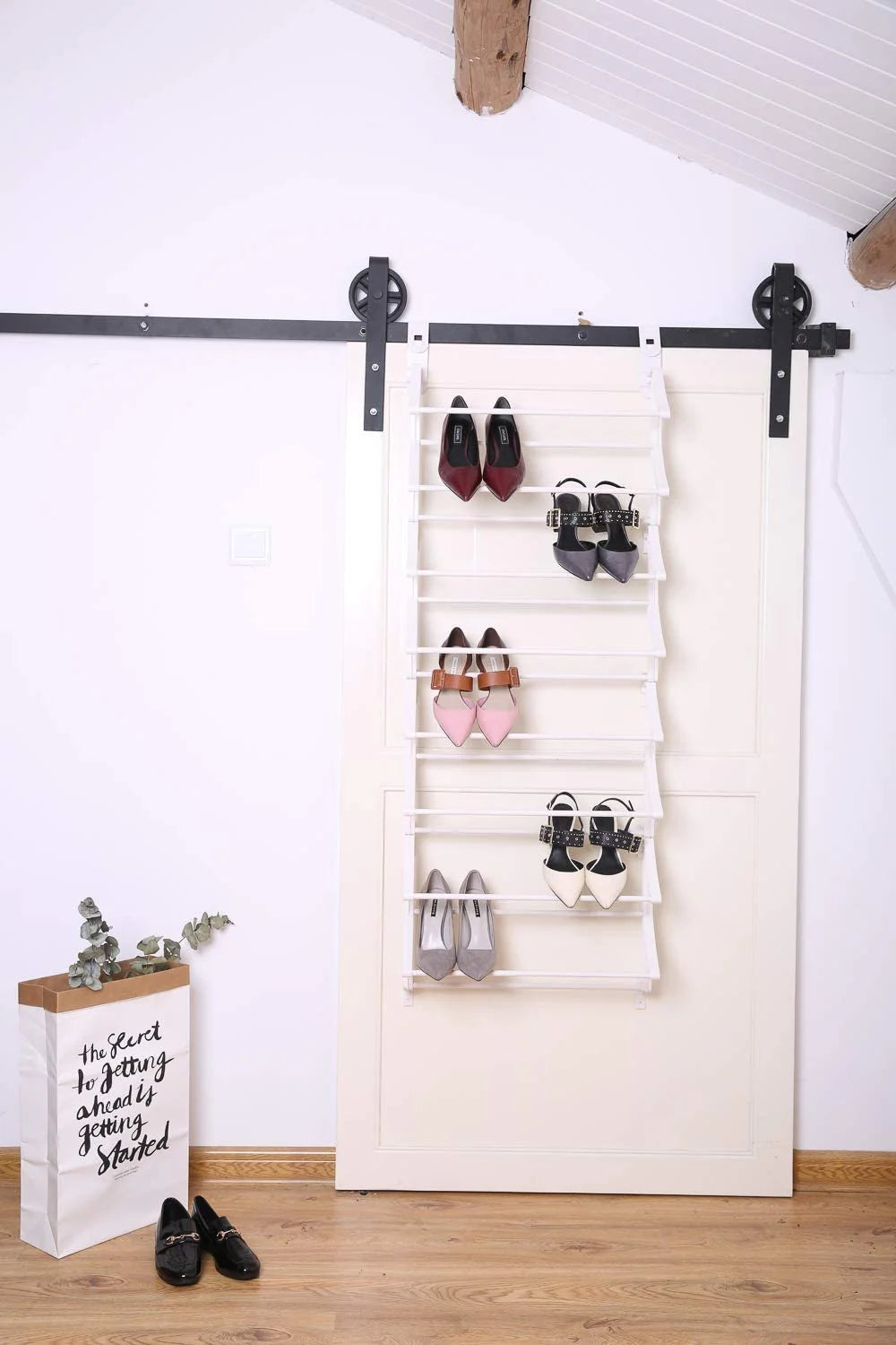 Hanging Over The Door Shoe Rack, 8 Holder Racks, White W477045
